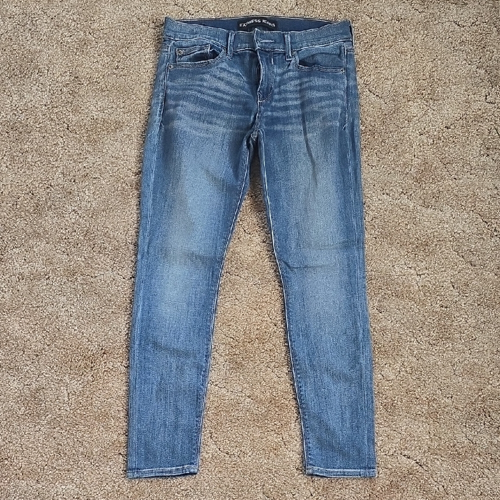Express Blue Mid Rise Skinny Jeans